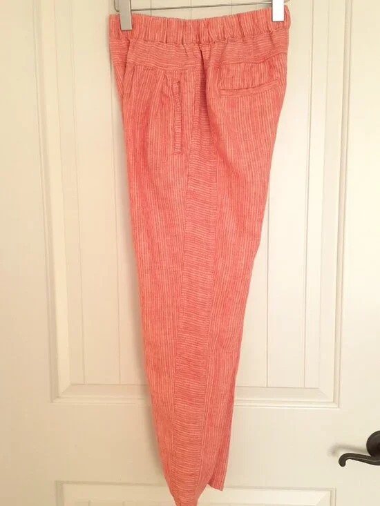 Anthropologie Linen Striped Ankle Pants Orange Size XS - Picture 6 of 10